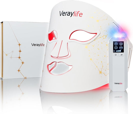 Red Light Therapy Mask for Face, LED Facial Mask, Skin Care Light with near Infrared 850Nm & Adjustable Blue Light, Portable Home Device with 7 Colors & 8 Modes, 432 Beads Pro Leds (White)